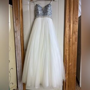 Madison James white and Silver Dress strapless